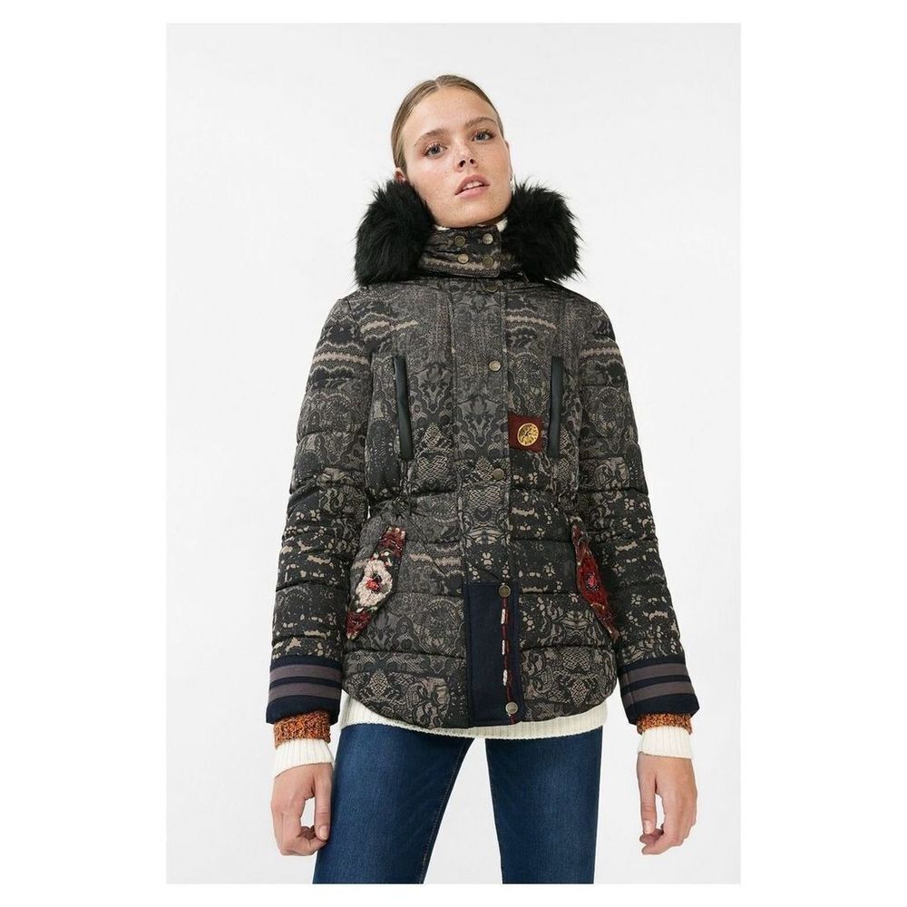 Desigual Badajoz lace print beaded embroidered puffer coat size 38 or US small